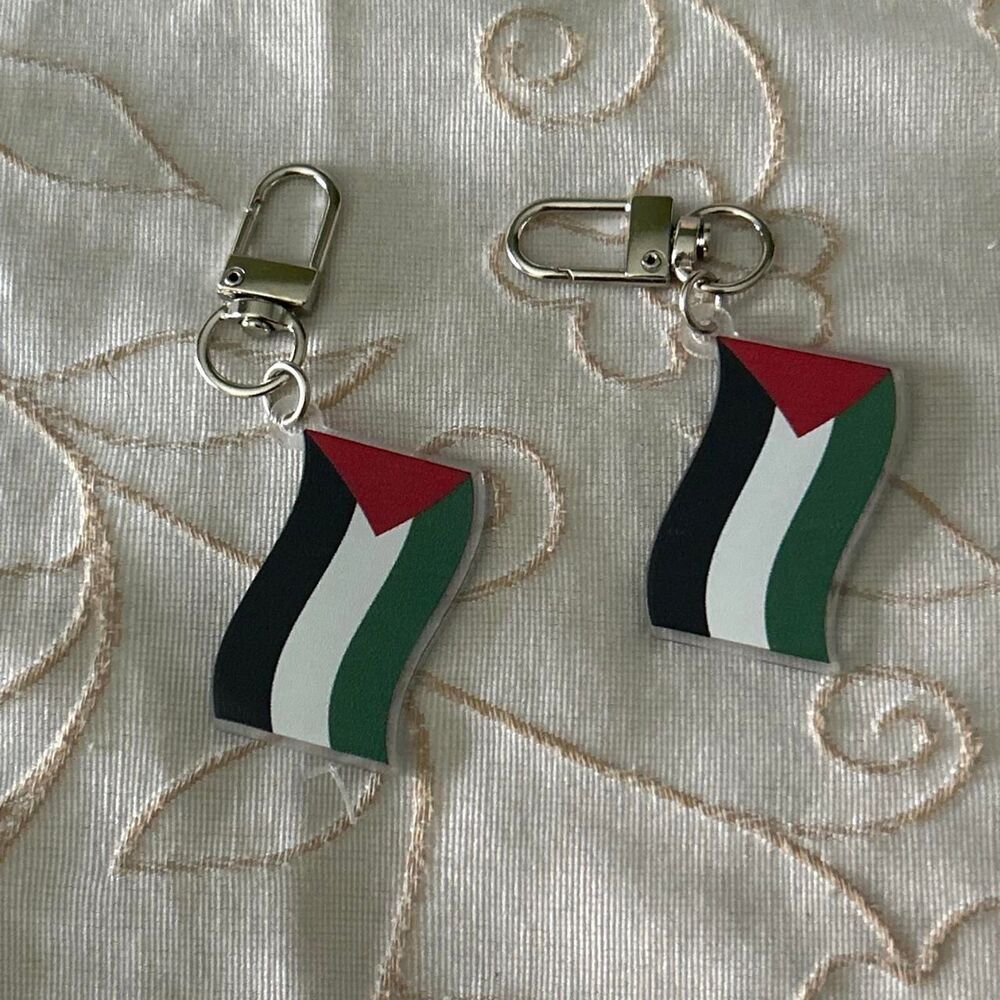 Palestinian flag keychain with red, white, black, and green stripes #keychain